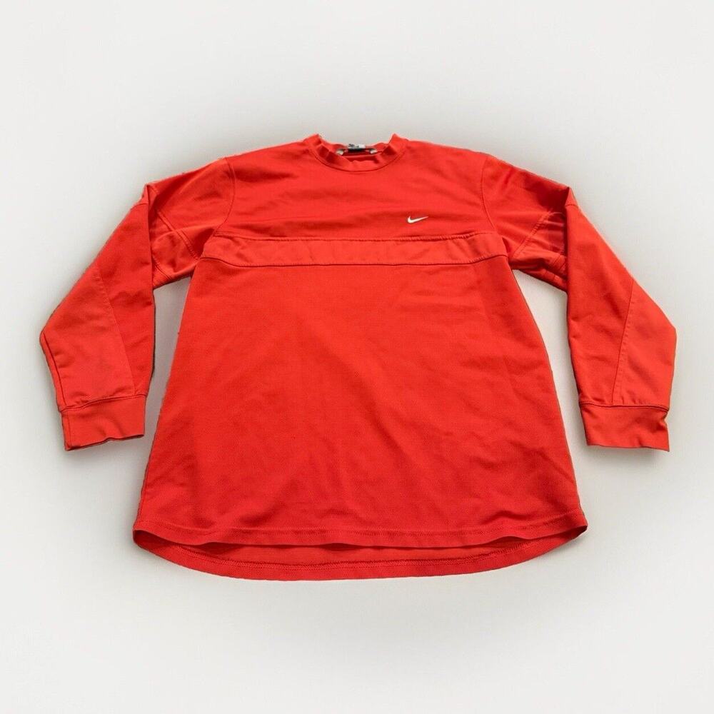 Vintage Y2K Nike Mens Blood Orange Long Sleeve Pullover Grey Tag Shirt Size L